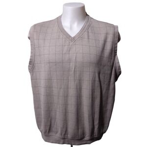 Ping Collection Golf  Vest Men's XL Pull Over V-Neck Fleece Ribbed Bottom Tan